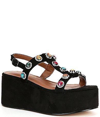 Kurt Geiger London Octavia Suede Studded Rainbow Jewels Platform Wedge Sandals Product Image