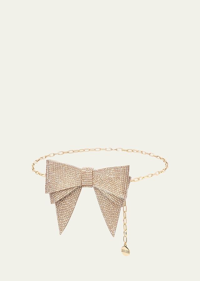 Womens Crystal-Embellished Bow Chain Belt Product Image