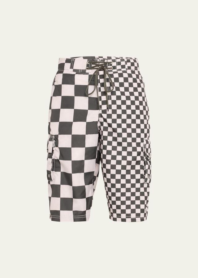 Mens Paneled Checker Cargo Shorts Product Image