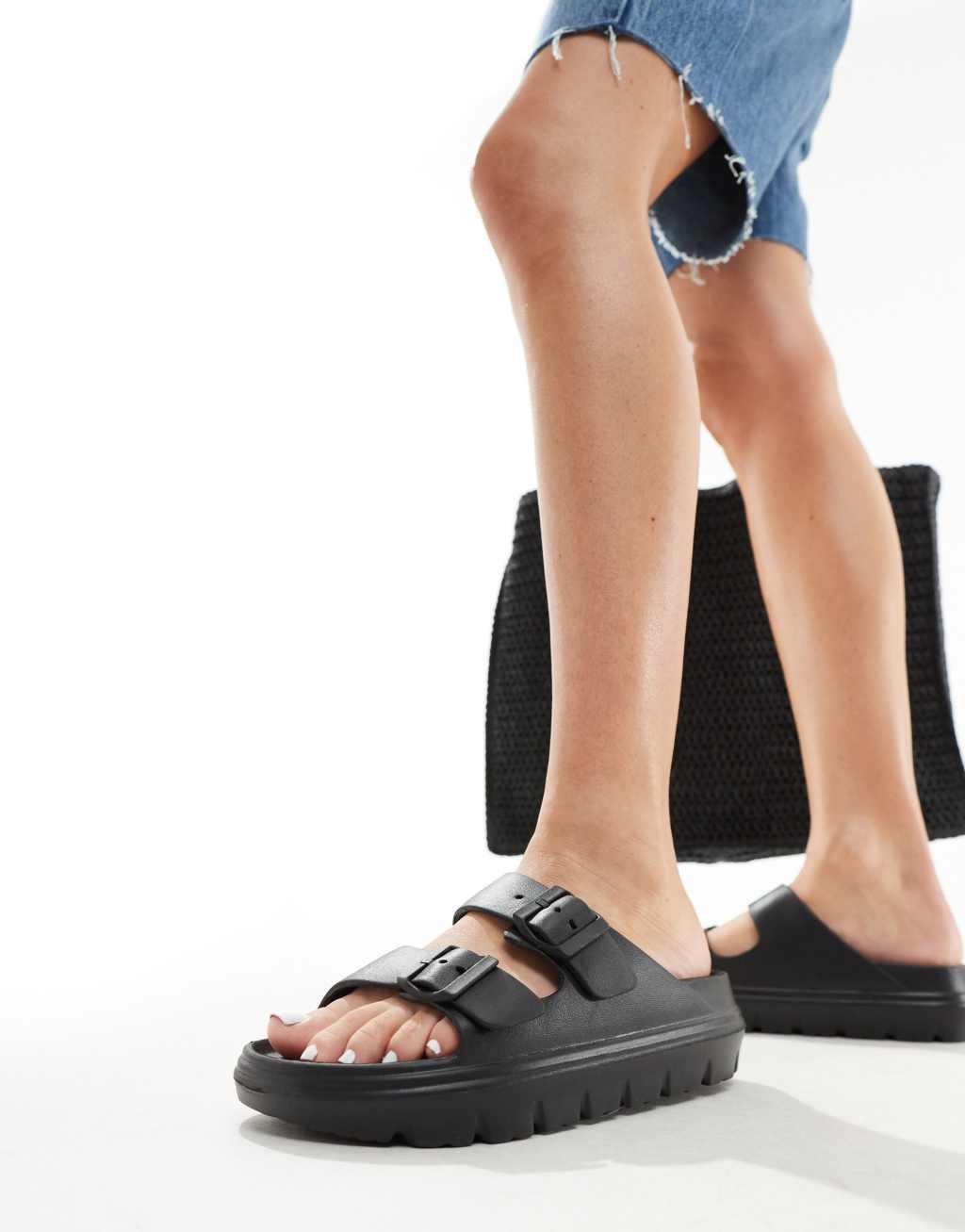 Yours double strap sandals in black product image