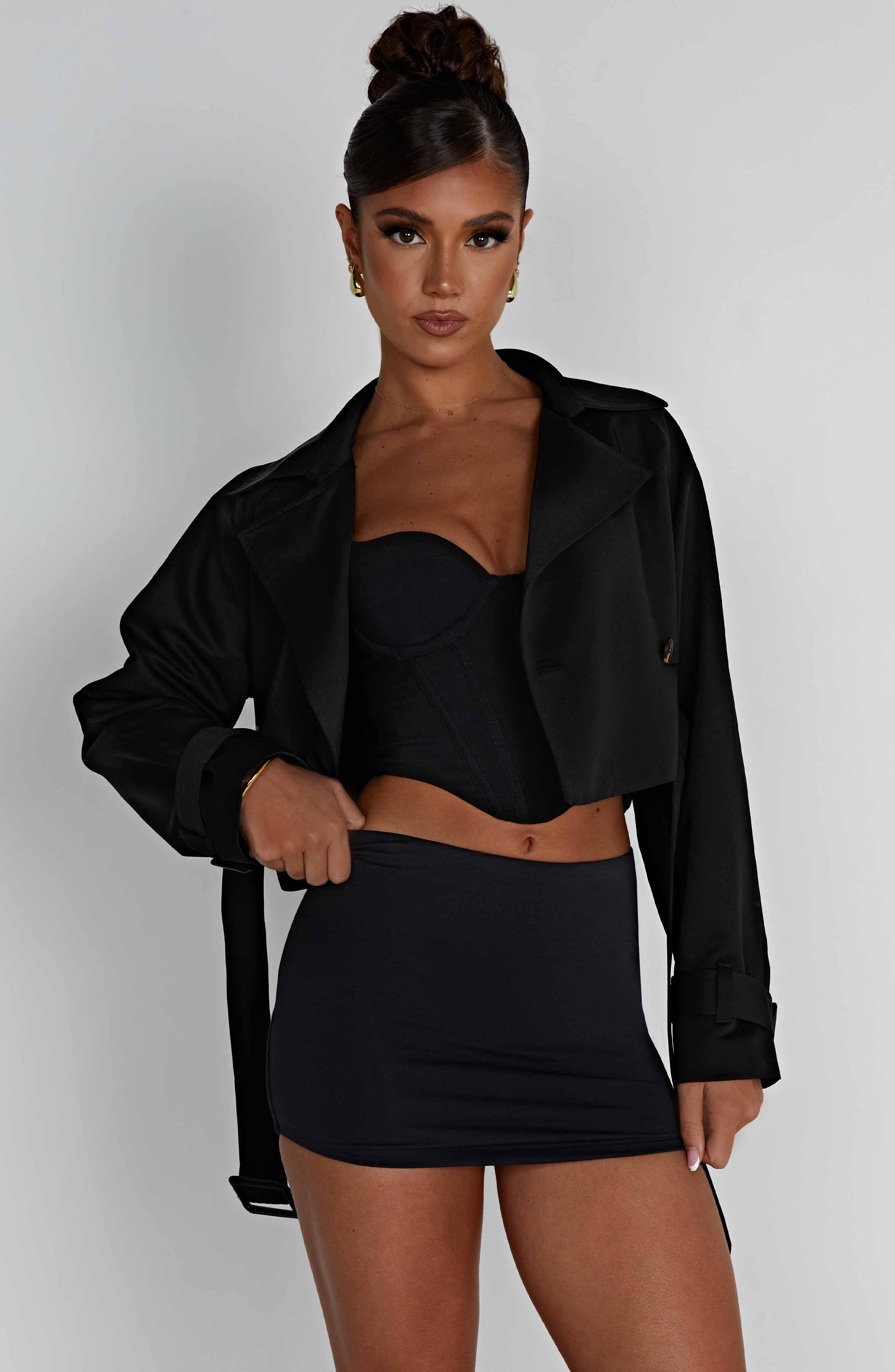 Caprice Cropped Trench Coat - Black Product Image