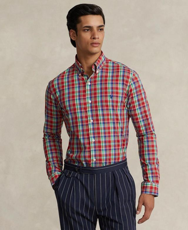 Men's Classic-fit Plaid Stretch Poplin Shirt In Red,blue Multi Product Image