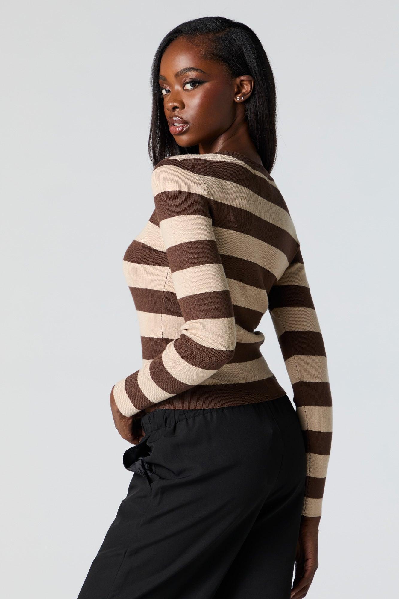 Ribbed Knit Striped Sweater Female Product Image