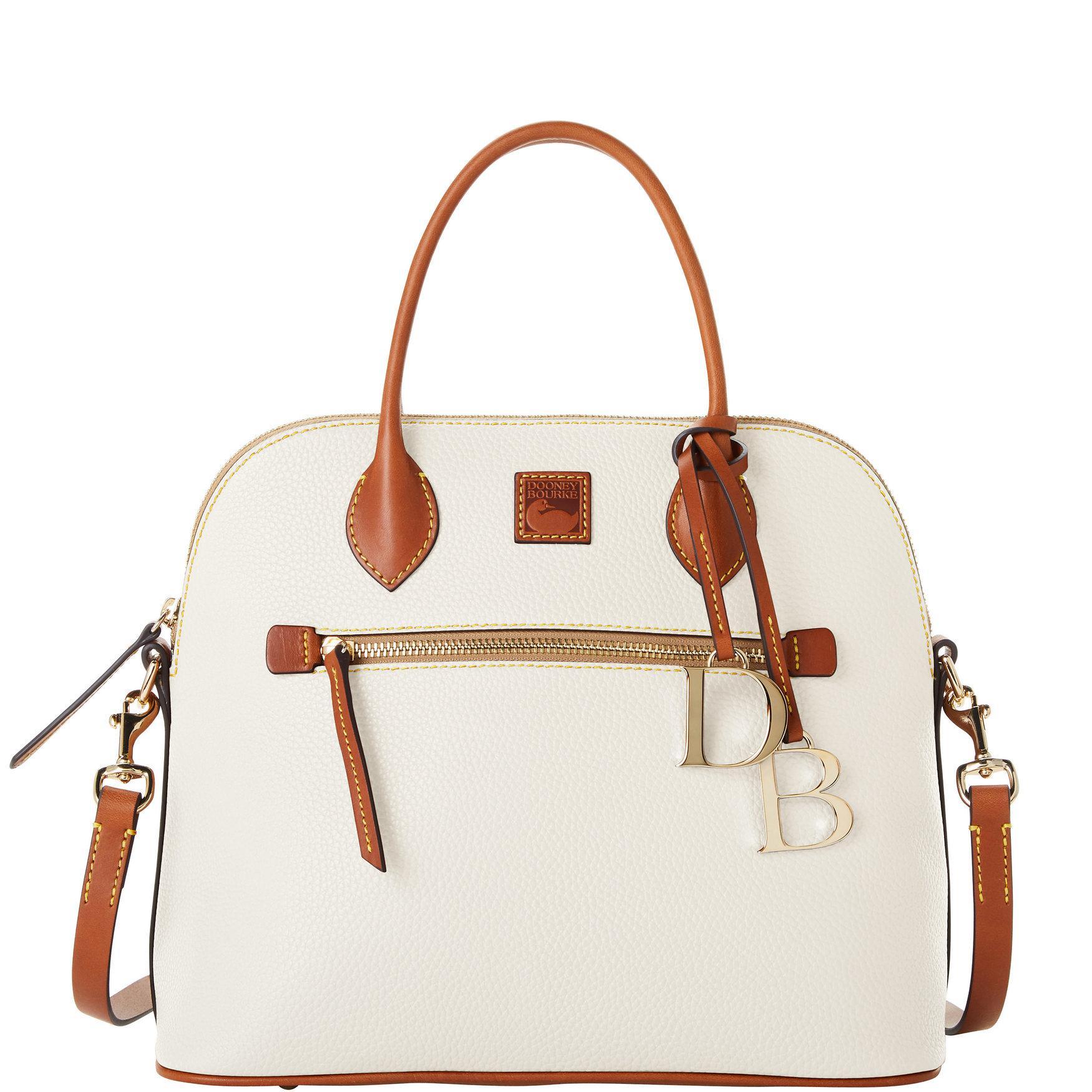 Dooney & Bourke Womens Pebble Grain Large Domed Leather Satchel Bag in White Product Image