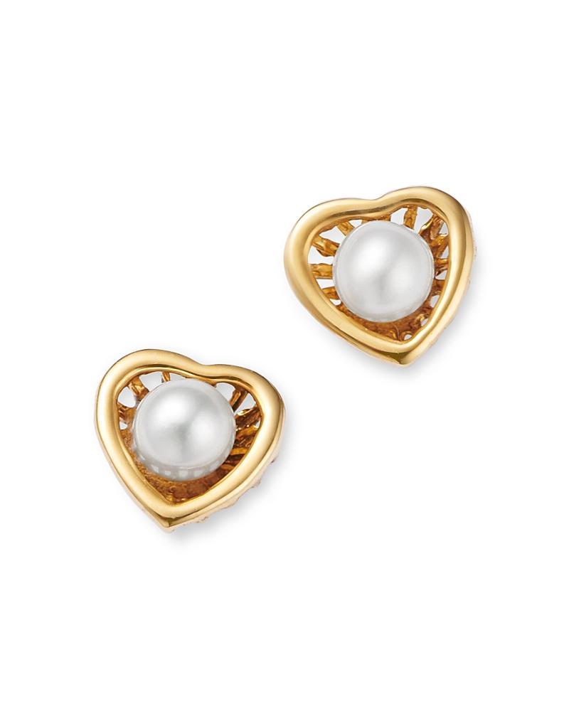 Bloomingdales Fine Collection Childrens Freshwater Pearl Heart Screw Back Stud Earrings in 14K Yellow Gold Product Image