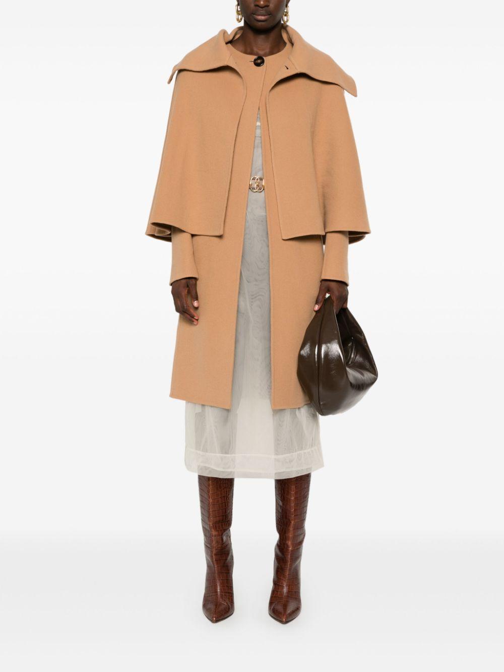 CHLOÉ Cape Overlay Double-face Wool Cashmere Coat In Orange Product Image