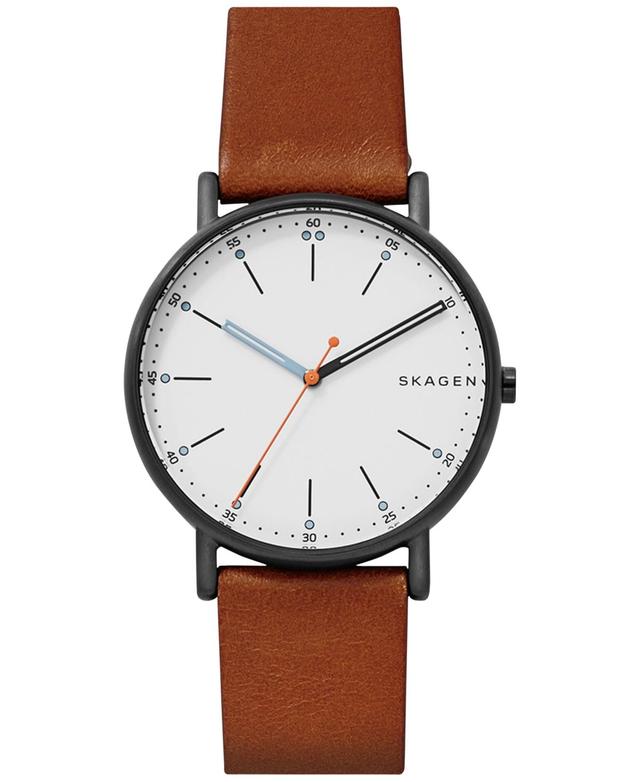 Skagen Mens Signatur Brown Leather Strap Watch 40mm SKW6374 Product Image