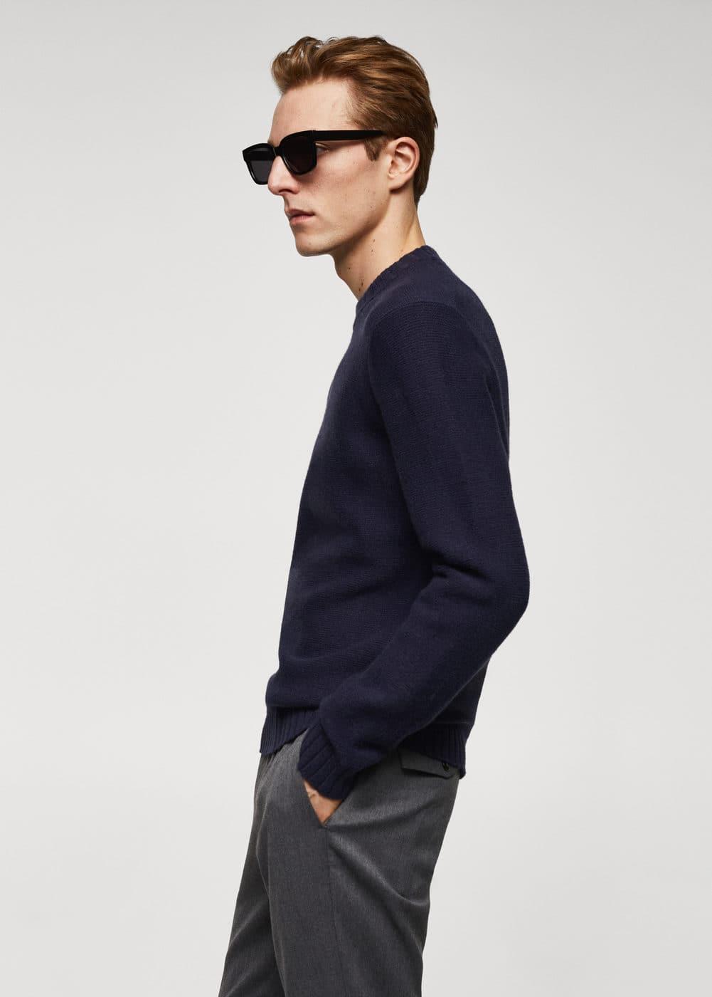 MANGO MAN - Knitted sweater with ribbed details dark navyMen Product Image