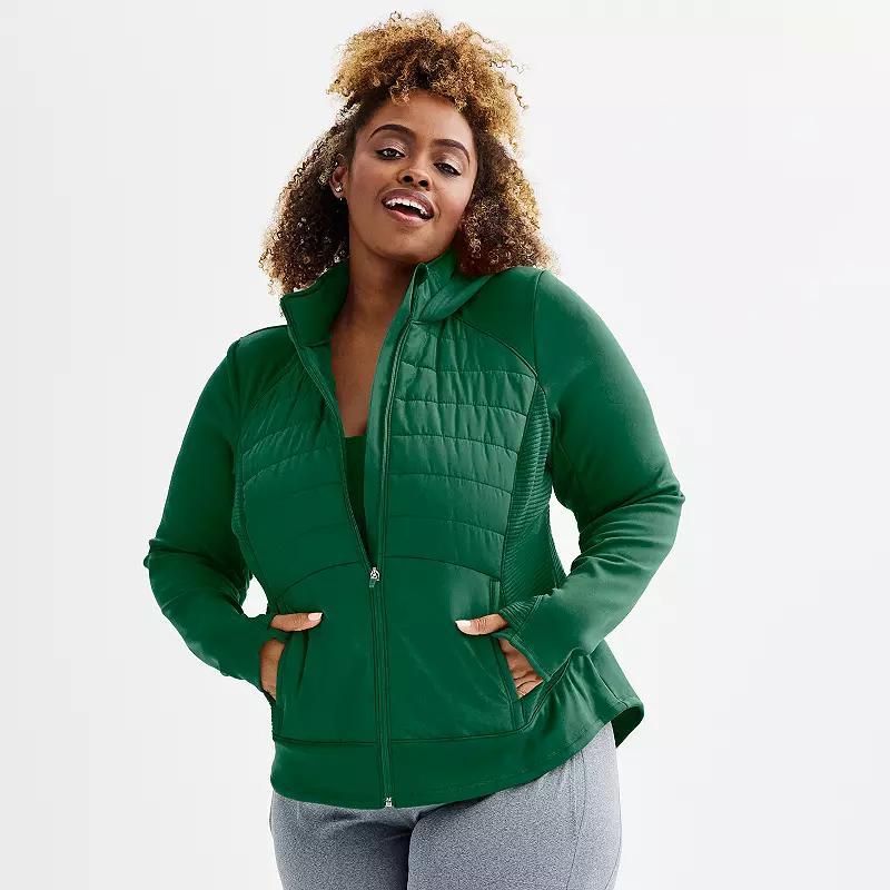 Plus Size Tek Gear Hooded Mixed-Media Jacket, Womens Med Beige Product Image