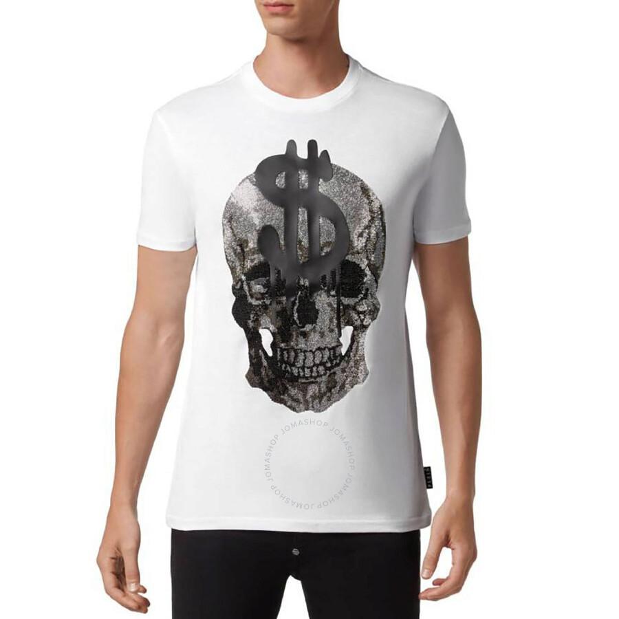 Skull Printed Round Neck T-shirt In White Product Image