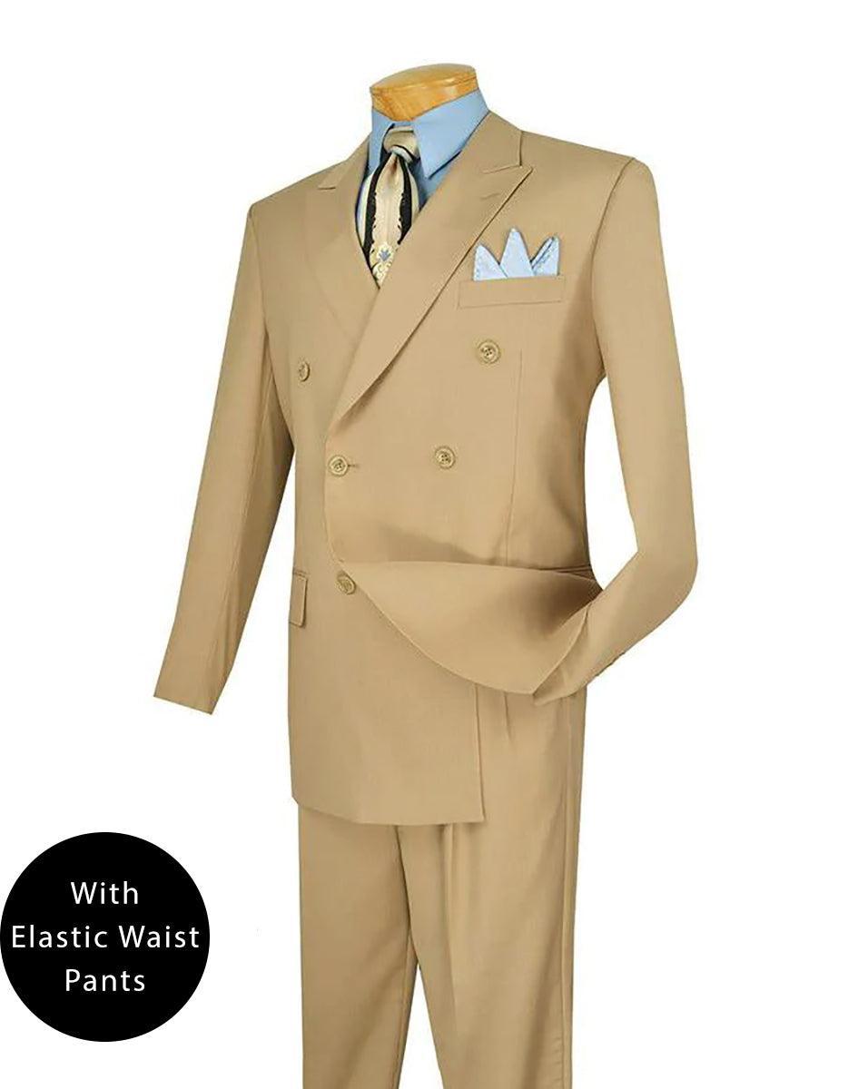 Ramses Collection - Beige Regular Fit Double Breasted 2 Piece Suit with Flexible Elastic Waistband Product Image