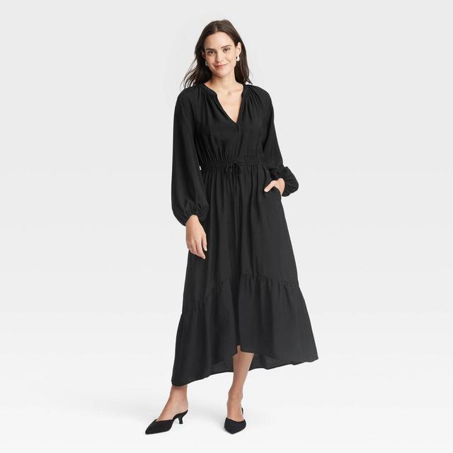 Womens Balloon Long Sleeve Tiered Midi Dress - A New Day Black XS Product Image