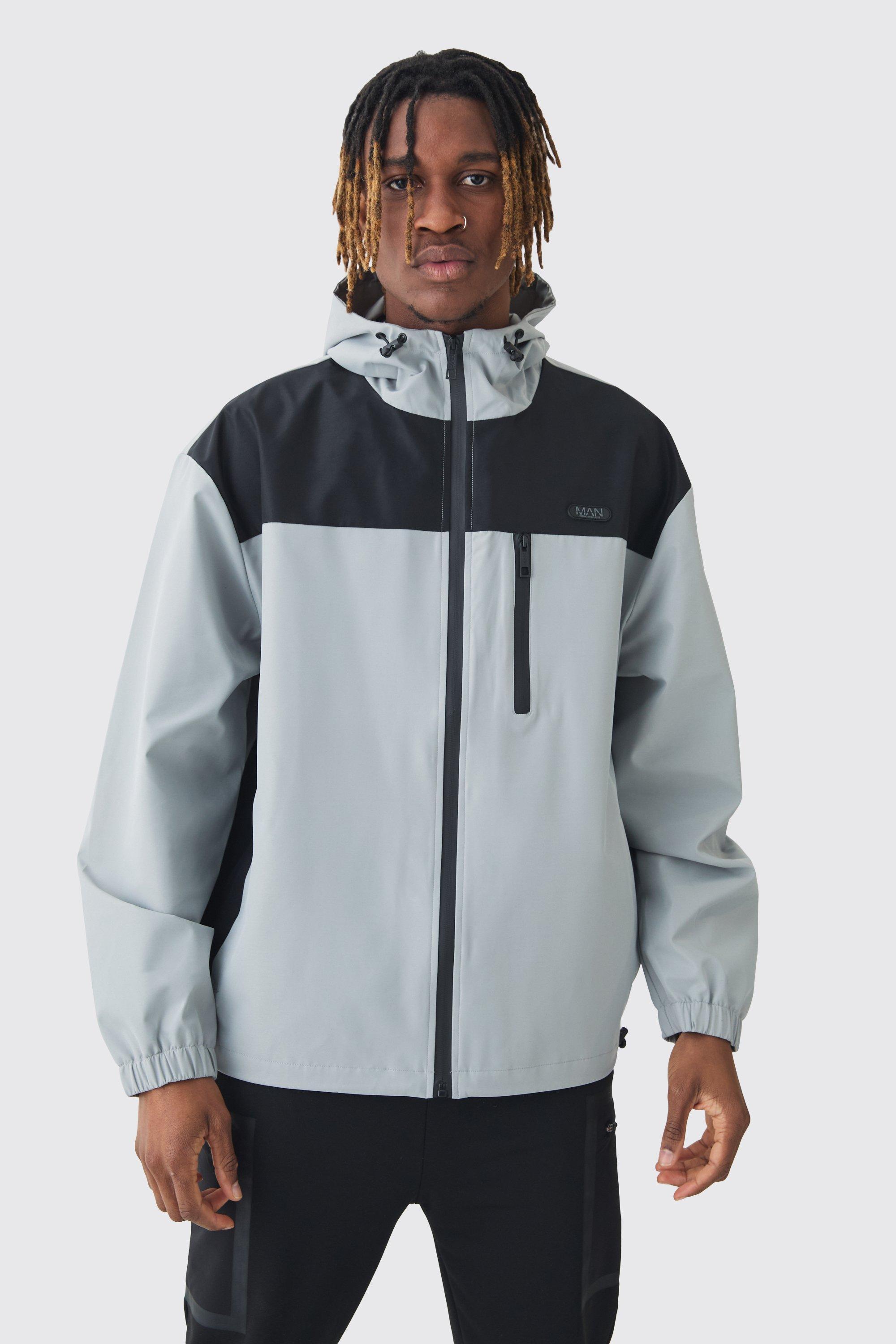 Tall Oversized Colour Block Hooded Windbreaker In Grey | boohooMAN USA Product Image