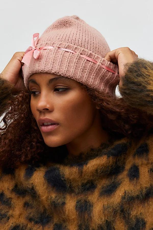 Satin Bow Beanie Womens at Urban Outfitters Product Image