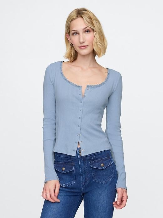 Cropped Pointelle Cardigan Product Image