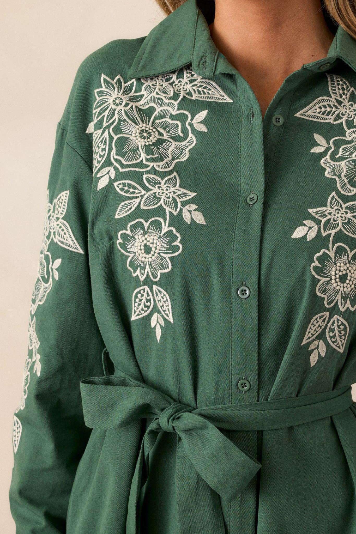 Leaves Of Tomorrow 100% Cotton Forest Green Long Sleeve Midi Dress Product Image