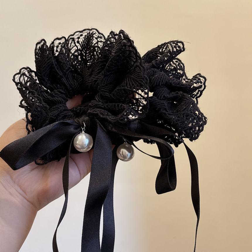 Faux Pearl Ribbon Lace Scrunchie Product Image