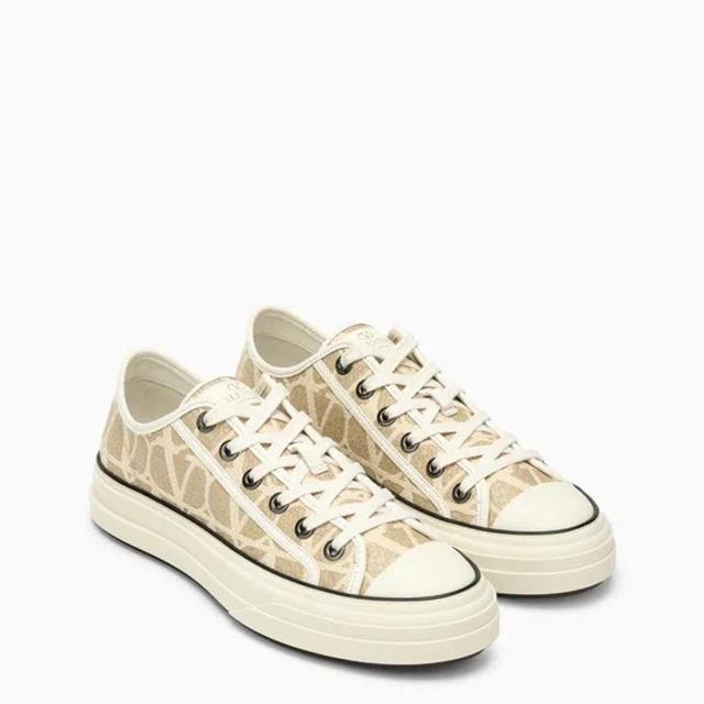 Womens Beige Vlogo-print Low-top Woven Trainers In Cream Product Image