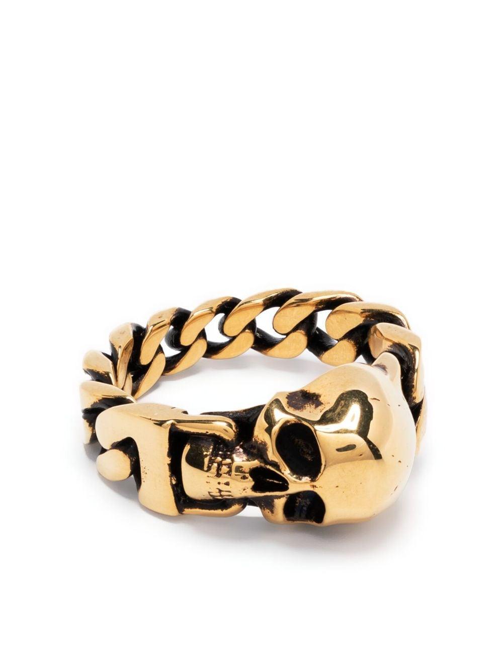 Skull Chain Ring In Gold Product Image