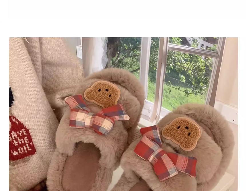 Bear Applique Fluffy Slippers Product Image