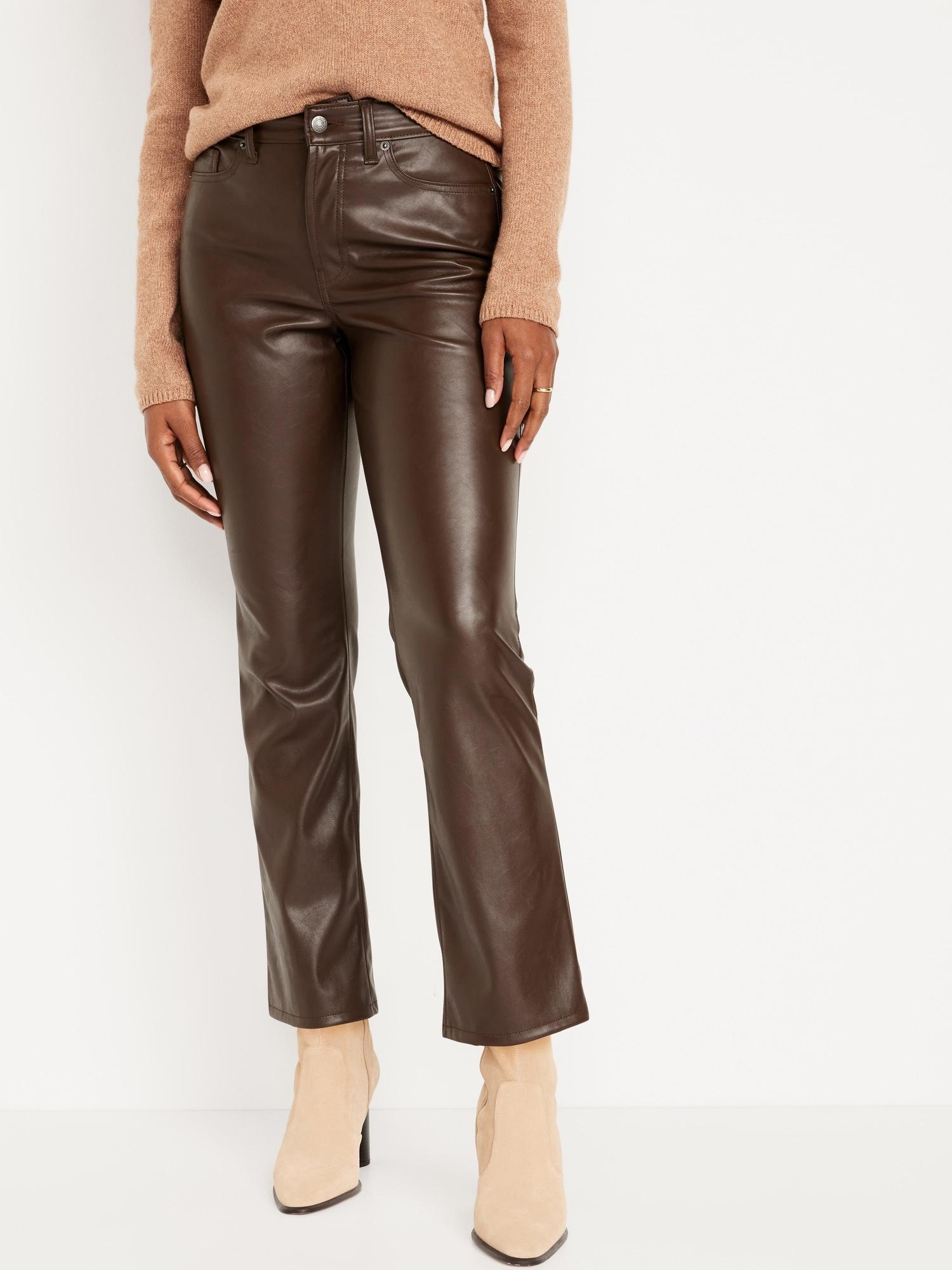 High-Waisted Faux-Leather Boot-Cut Ankle Pants Product Image