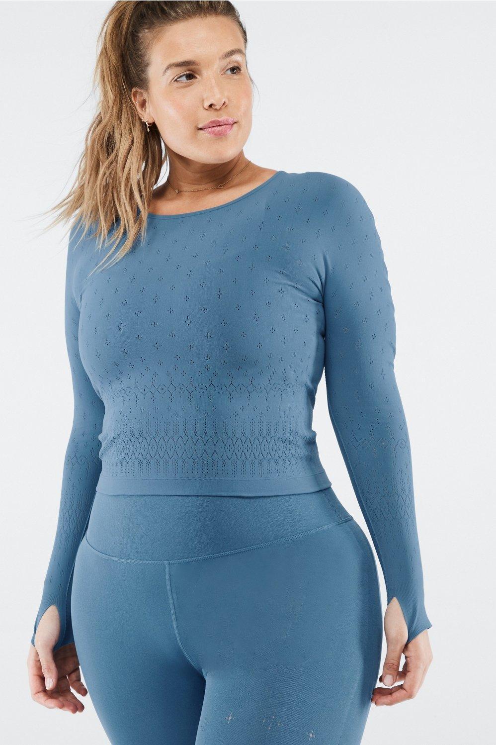 Fabletics Ashton SculptKnit Long-Sleeve Top Womens blue plus Size 3X Product Image