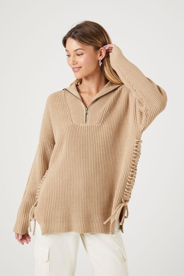 Half-Zip Lace-Up Sweater | Forever 21 Product Image