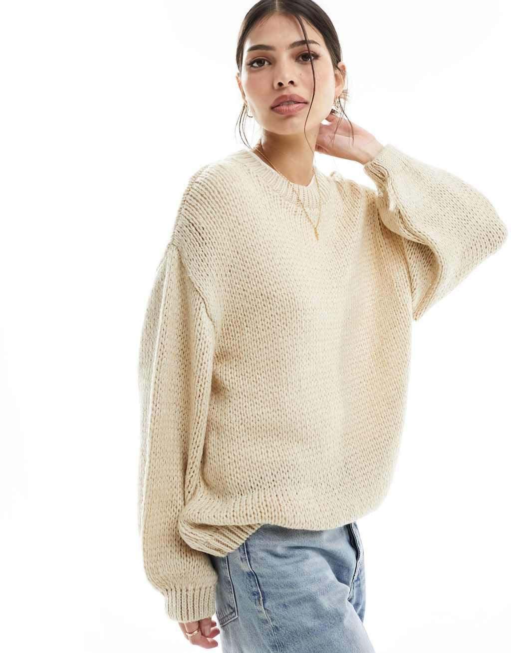 ASOS DESIGN oversized crew neck sweater with balloon sleeves Product Image