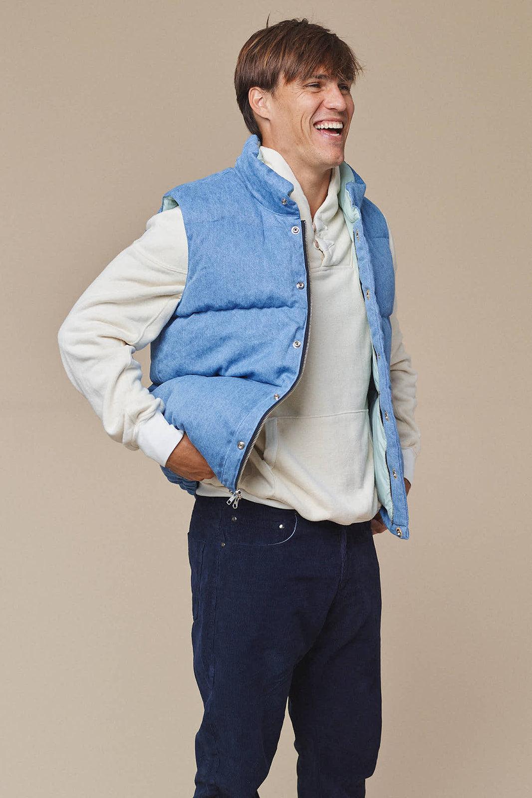 Hemp Denim Vest with Recycled Down Male Product Image