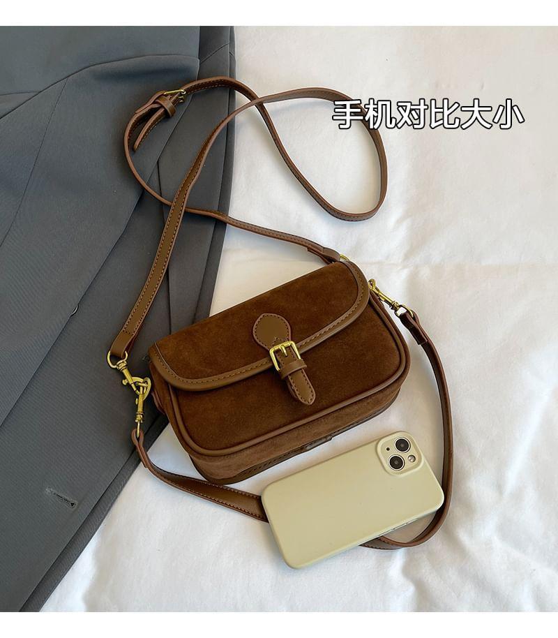 Flap Buckled Faux Suede Crossbody Bag Product Image