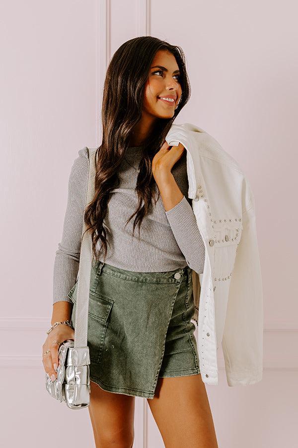 The Meena Denim Skort In Sage Product Image