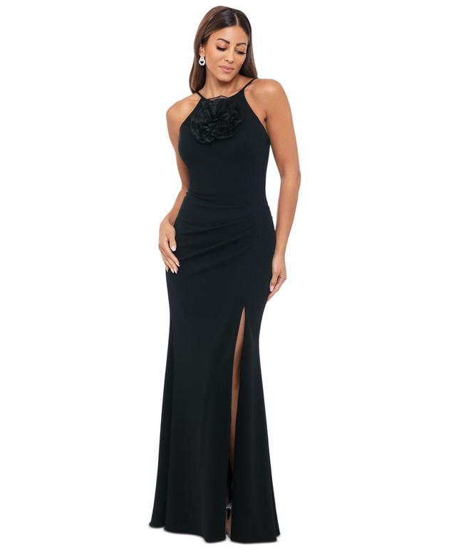 Xscape Halter Floral-Embellished Long Gown Product Image