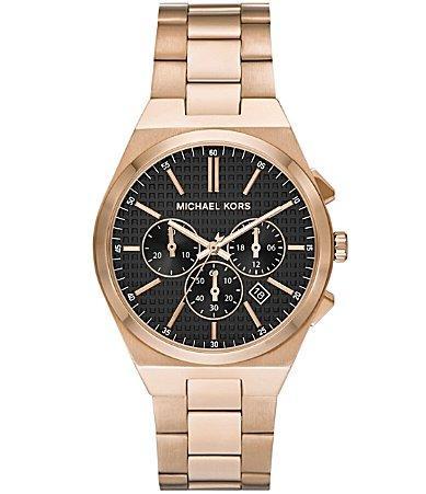 Michael Kors Mens Lennox Chronograph Beige Gold-Tone Stainless Steel Bracelet Watch Product Image