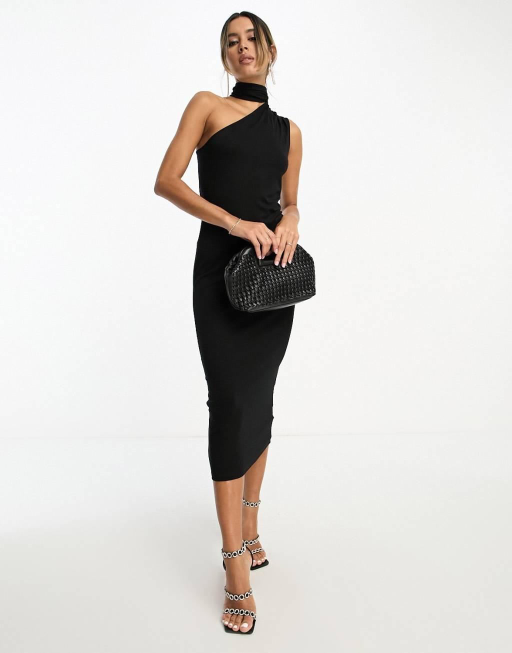 ASOS DESIGN halter shoulder midi dress in black Product Image