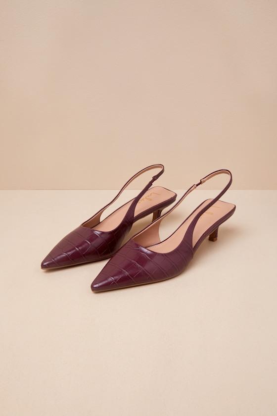 Boden Burgundy Croc-Embossed Kitten Heel Slingback Pumps Product Image