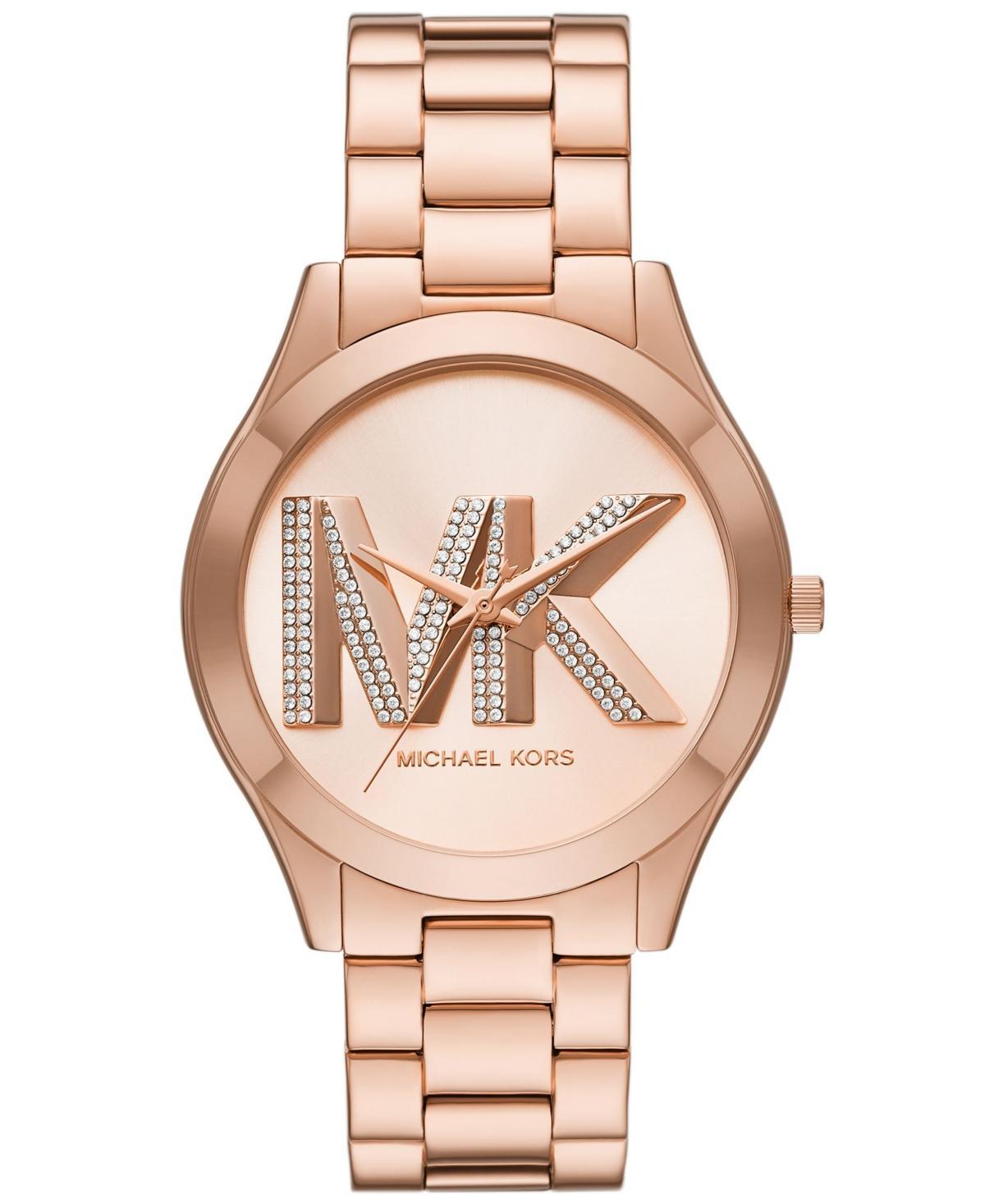 Michael Kors Womens Slim Runway Three-Hand Gold-Tone Stainless Steel Watch 42mm Product Image