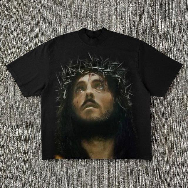 Vintage Fear No Man But God Jesus Graphic 100% Cotton Short Sleeve T-Shirt Product Image