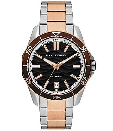 Armani Exchange Mens Spencer Three Hand Date Two Tone Stainless Steel Bracelet Watch Product Image