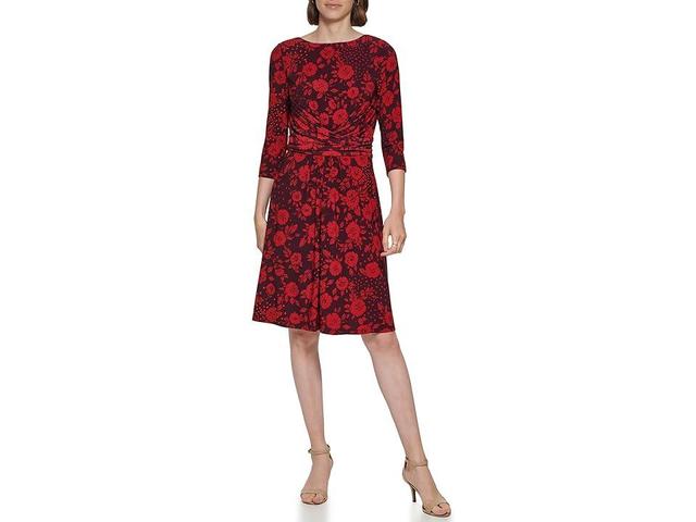 Tommy Hilfiger Floral Print 34 Sleeve Boat Neck Dress Product Image