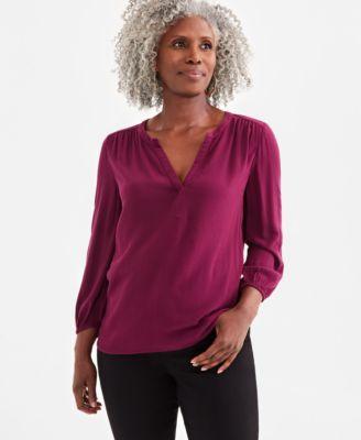 Women's Split Neck Popover Blouse, Created for Macy's Product Image