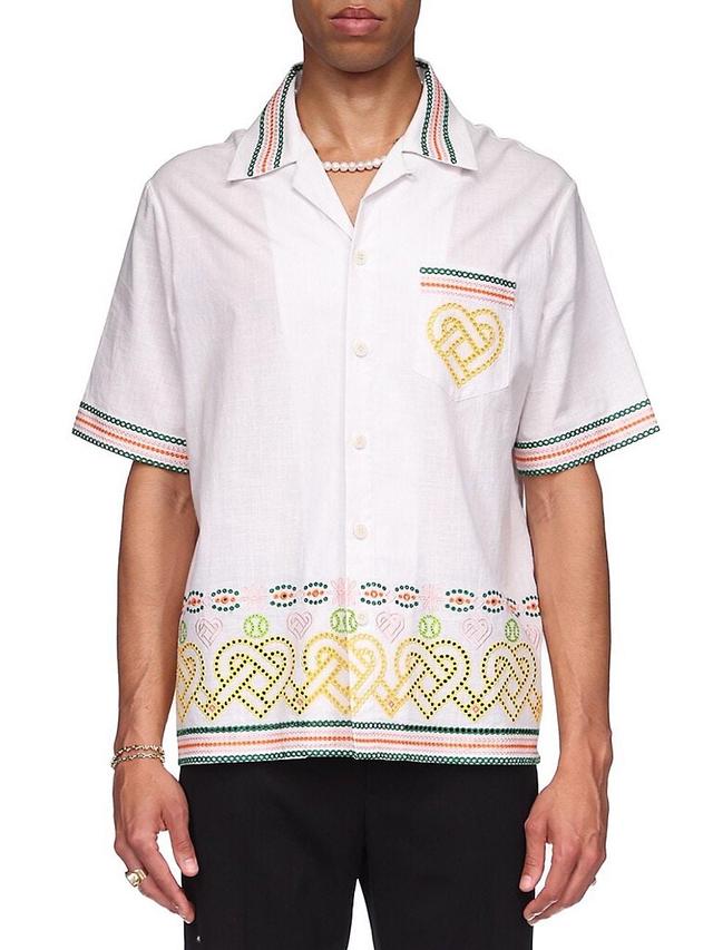 Mens Broderie Anglaise Cotton Camp Shirt Product Image