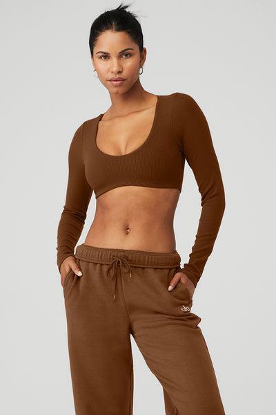 Ribbed Defined Long Sleeve Bra - Cinnamon Brown Product Image