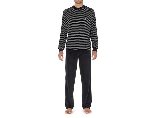 HOM Norman Velvet Homewear Set (Black/White Stripes) Men's Pajama Sets Product Image