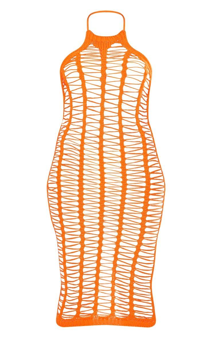 Shape Orange Knit Ladder Backless Halterneck Midi Dress Product Image