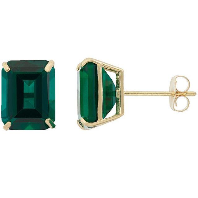 Designs by Gioelli 10k Gold Lab-Created Emerald Cut Solitaire Stud Earrings, Womens, Green Product Image