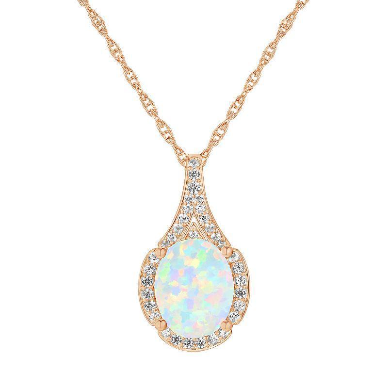 14k Rose Gold Over Silver Lab-Created Opal Pendant, Womens Pink Product Image