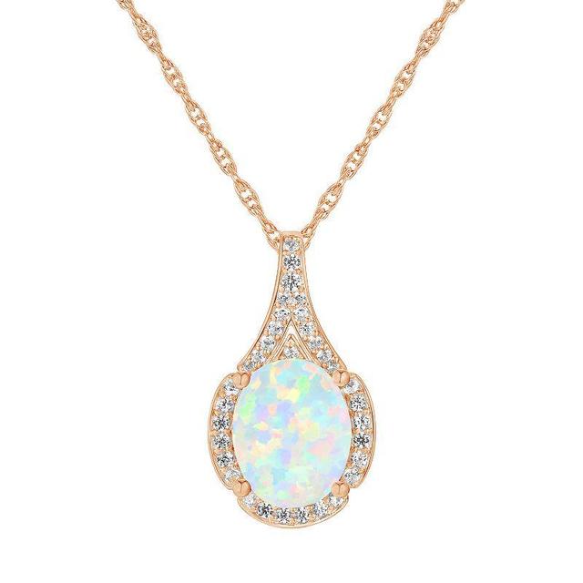 14k Rose Gold Over Silver Lab-Created Opal Pendant, Womens Pink Product Image