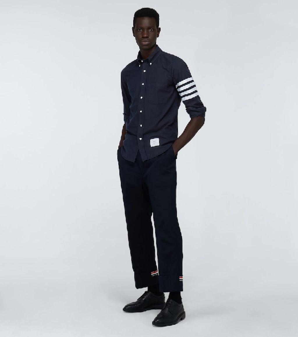 THOM BROWNE 4-bar Cotton Long-sleeved Shirt In Blue Product Image