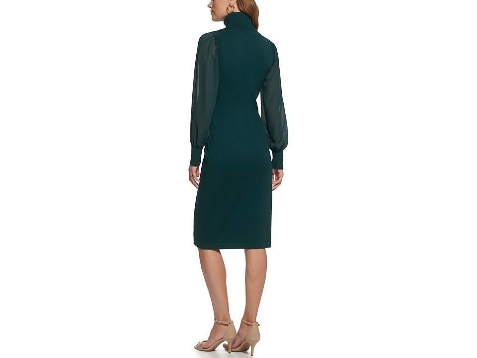 Vince Camuto Knit Turtleneck Sheath Dress with Chiffon Long Sleeves (Spruce) Women's Sweater Product Image