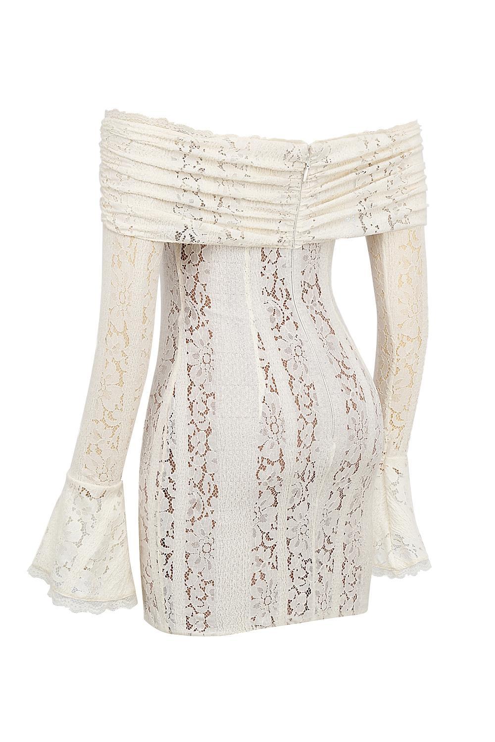 Sadie Vintage Cream Floral Lace Off Shoulder Mini Dress Product Image